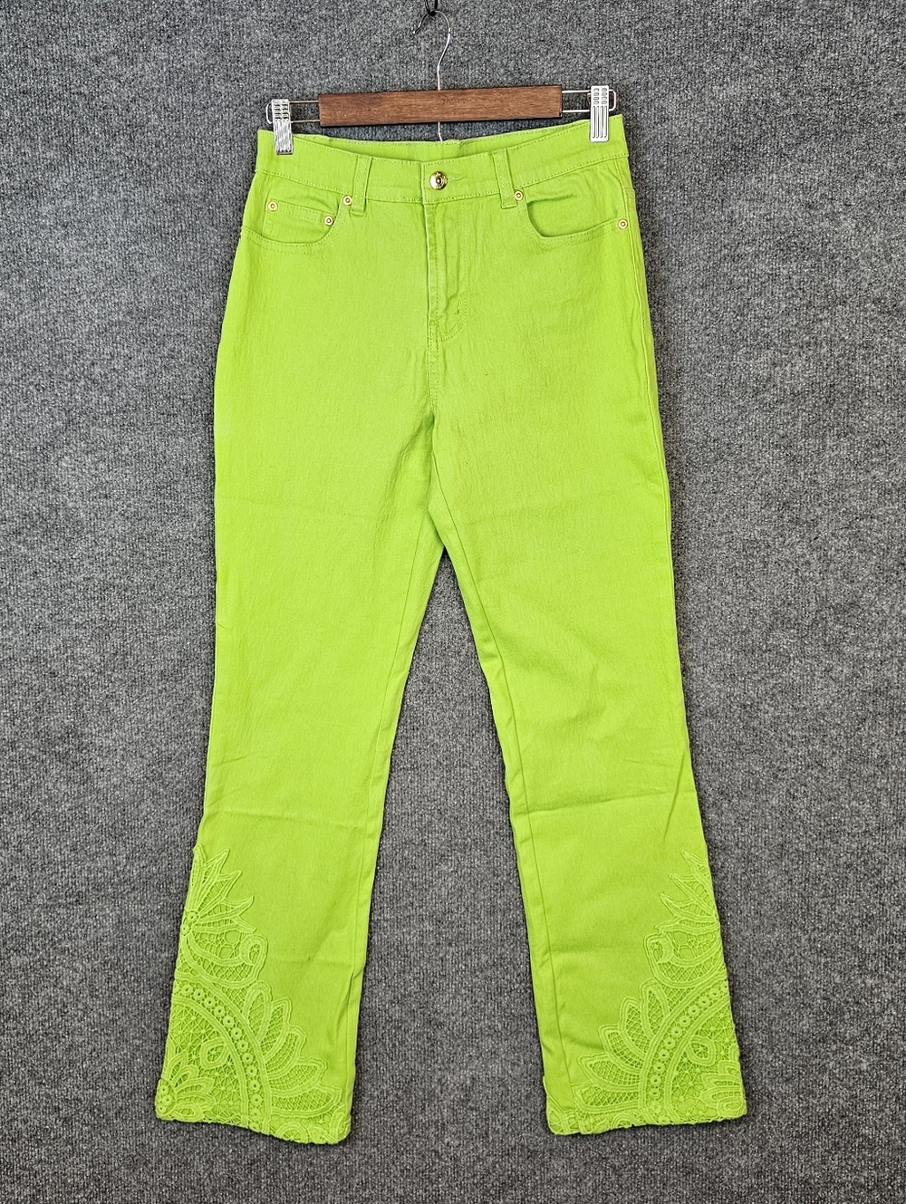 RARE Diane Gilman Neon Green Detailed Hem Denim - Size 2